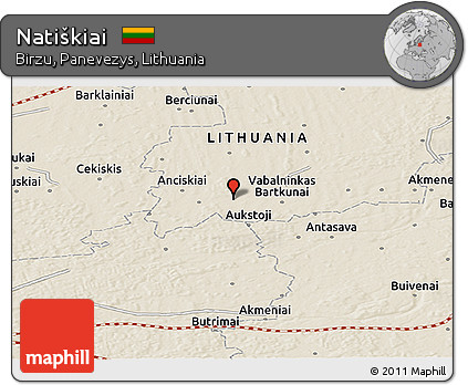 Shaded Relief Panoramic Map of Natiškiai