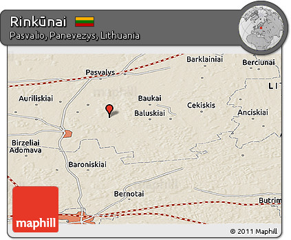 Shaded Relief Panoramic Map of Rinkūnai