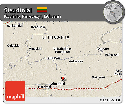 Shaded Relief Panoramic Map of Šiaudiniai