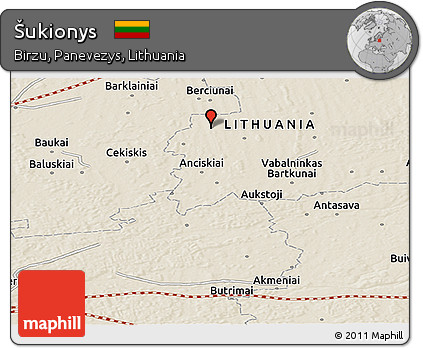 Shaded Relief Panoramic Map of Šukionys
