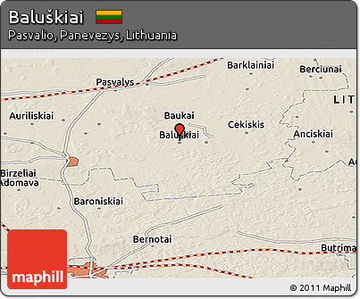 Shaded Relief Panoramic Map of Baluškiai