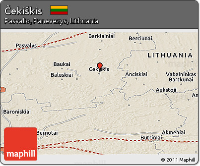 Shaded Relief Panoramic Map of Čekiškis