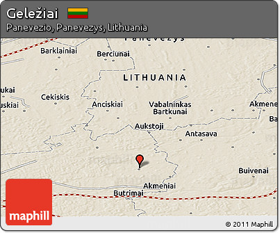 Shaded Relief Panoramic Map of Geležiai