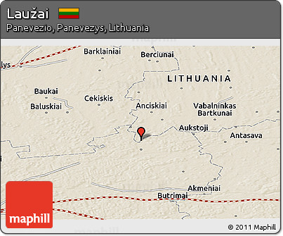 Shaded Relief Panoramic Map of Laužai