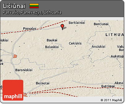 Shaded Relief Panoramic Map of Ličiūnai