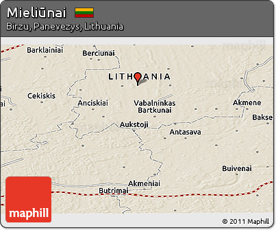 Shaded Relief Panoramic Map of Mieliūnai