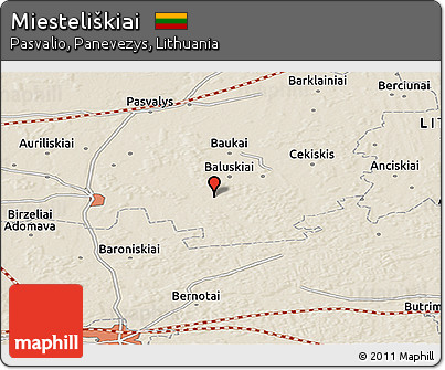 Shaded Relief Panoramic Map of Miesteliškiai