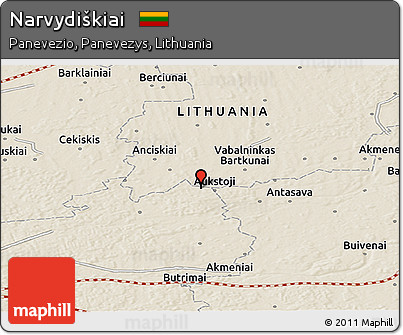 Shaded Relief Panoramic Map of Narvydiškiai