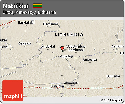 Shaded Relief Panoramic Map of Natiškiai