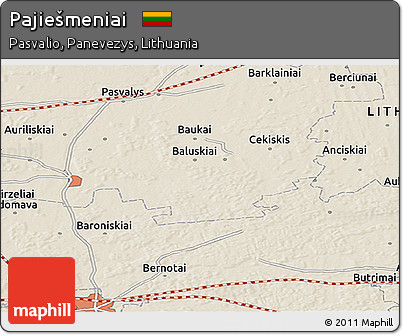 Shaded Relief Panoramic Map of Pajiešmeniai