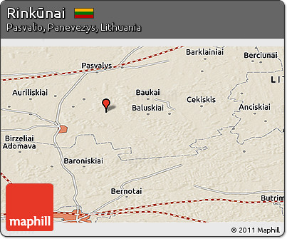 Shaded Relief Panoramic Map of Rinkūnai