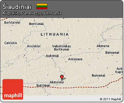 Shaded Relief Panoramic Map of Šiaudiniai
