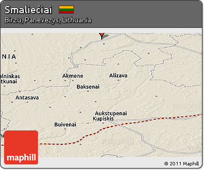 Shaded Relief Panoramic Map of Smaliečiai