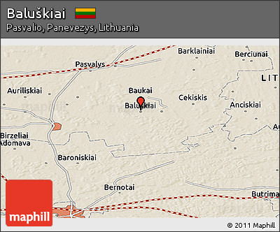 Shaded Relief Panoramic Map of Baluškiai
