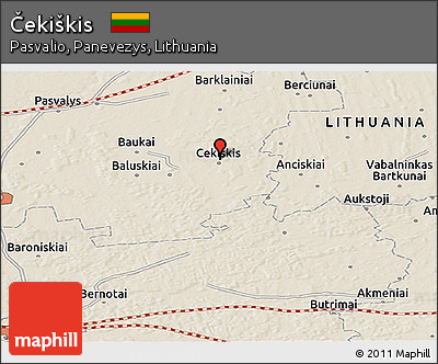 Shaded Relief Panoramic Map of Čekiškis