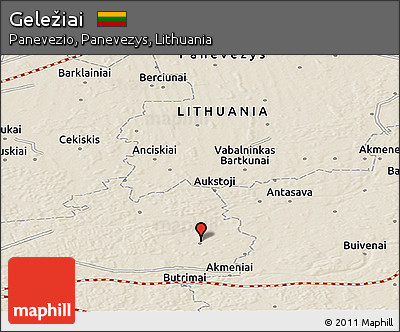 Shaded Relief Panoramic Map of Geležiai