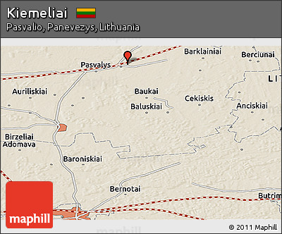 Shaded Relief Panoramic Map of Kiemeliai