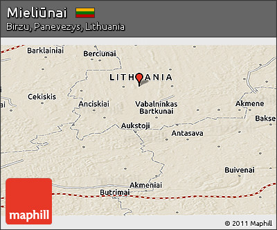 Shaded Relief Panoramic Map of Mieliūnai