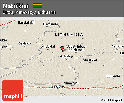 Shaded Relief Panoramic Map of Natiškiai