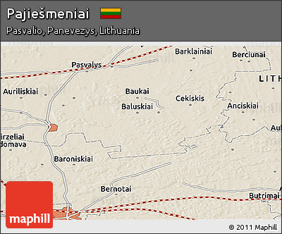 Shaded Relief Panoramic Map of Pajiešmeniai