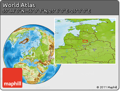 Physical Location Map of the Area around 55° 56' 31" N, 25° 34' 30" E