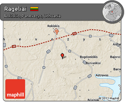Shaded Relief Map of Rageliai