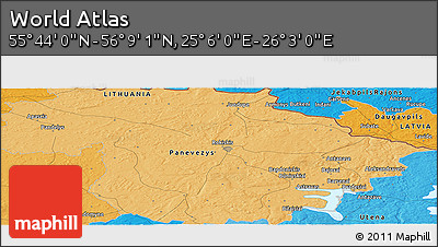 Political Panoramic Map of the Area around 55° 56' 31" N, 25° 34' 30" E