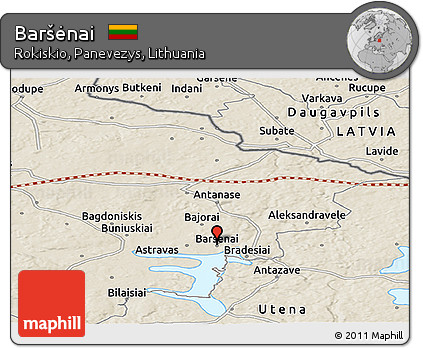 Shaded Relief Panoramic Map of Baršėnai