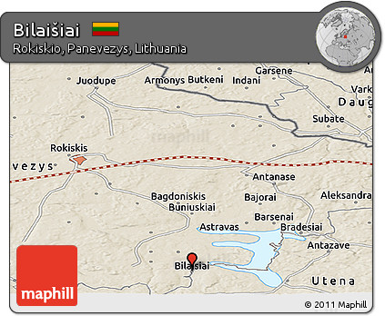 Shaded Relief Panoramic Map of Bilaišiai