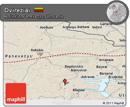 Shaded Relief Panoramic Map of Dvirėžiai