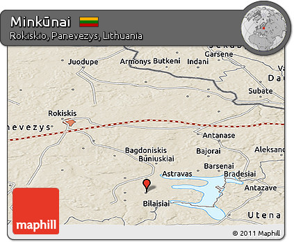 Shaded Relief Panoramic Map of Minkūnai