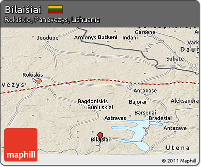 Shaded Relief Panoramic Map of Bilaišiai