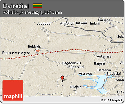 Shaded Relief Panoramic Map of Dvirėžiai