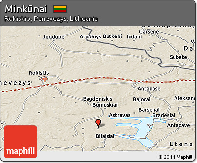 Shaded Relief Panoramic Map of Minkūnai