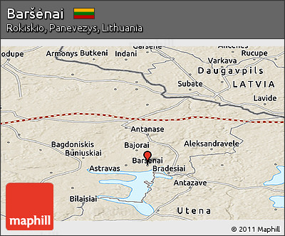 Shaded Relief Panoramic Map of Baršėnai