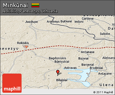 Shaded Relief Panoramic Map of Minkūnai