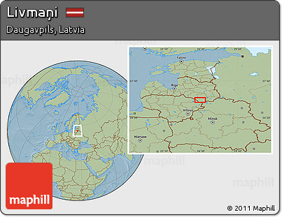 Savanna Style Location Map of Livmaņi, hill shading