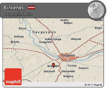 Shaded Relief Panoramic Map of Birkeneļi
