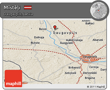 Shaded Relief Panoramic Map of Mīštēļi