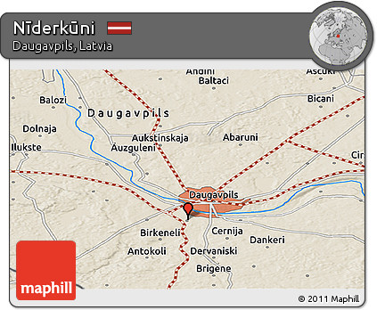 Shaded Relief Panoramic Map of Nīderkūni