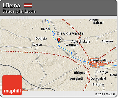 Shaded Relief Panoramic Map of Līksna