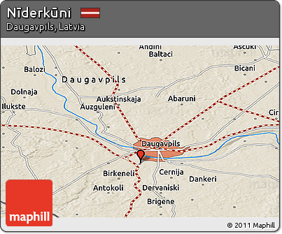 Shaded Relief Panoramic Map of Nīderkūni