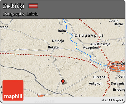 Shaded Relief Panoramic Map of Zeltišķi