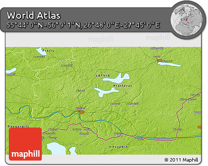 Physical 3D Map of the Area around 55° 56' 31" N, 27° 16' 29" E