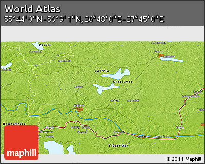 Physical 3D Map of the Area around 55° 56' 31" N, 27° 16' 29" E