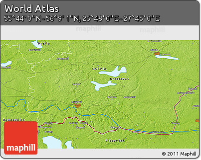Physical 3D Map of the Area around 55° 56' 31" N, 27° 16' 29" E