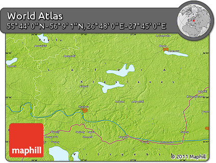 Physical Map of the Area around 55° 56' 31" N, 27° 16' 29" E