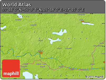 Physical Map of the Area around 55° 56' 31" N, 27° 16' 29" E