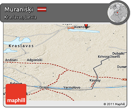 Shaded Relief Panoramic Map of Muranišķi