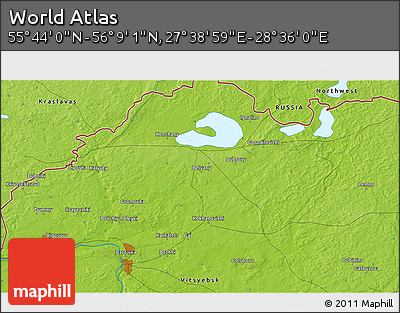 Physical 3D Map of the Area around 55° 56' 31" N, 28° 7' 30" E
